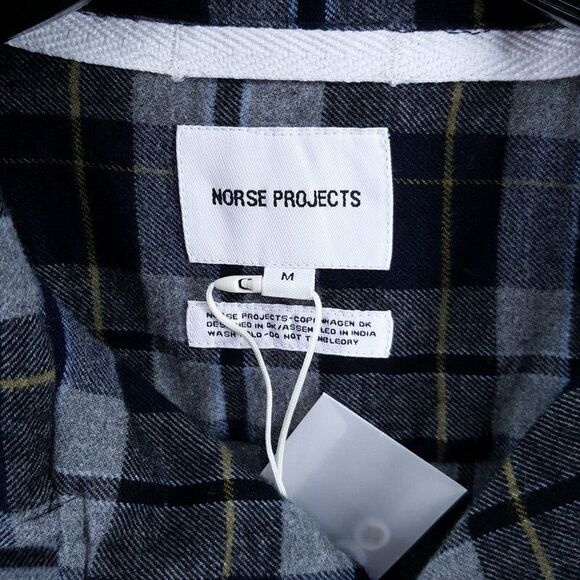 NORSE PROJECTS Shirt Mens Medium Gray Check Button Up CARSTEN FLANNEL $215 - Picture 4 of 11